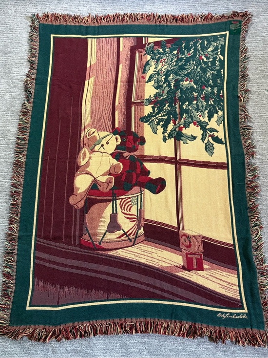 Other - Vintage Bob Timberlake Christmas Teddy Bear Woven Throw Blanket 44x60